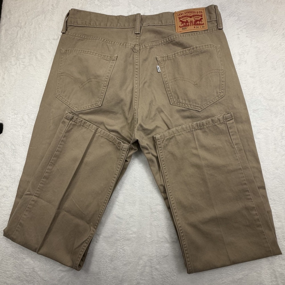 Levi 505 Regular Fit Pants Mens 34x30 Tan Khaki Straight Leg Twill Jeans